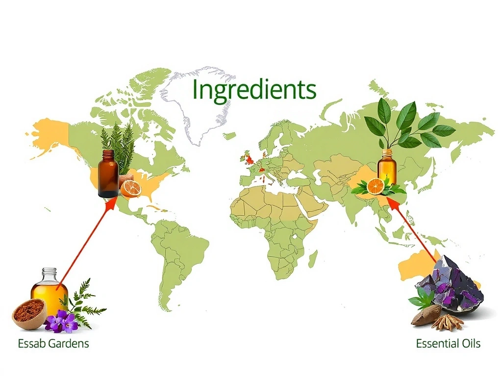 Global ingredient sourcing map with natural botanical sources